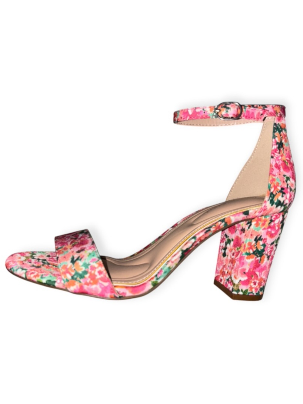 Kelly & Katie Pink Floral Ankle-Strap Floral Block Heels, NWOB